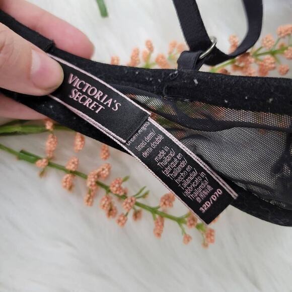 Victoria's Secret Women's Bra Lined Demi Lace Full Coverage Black Beige Size 32D - Picture 5 of 5